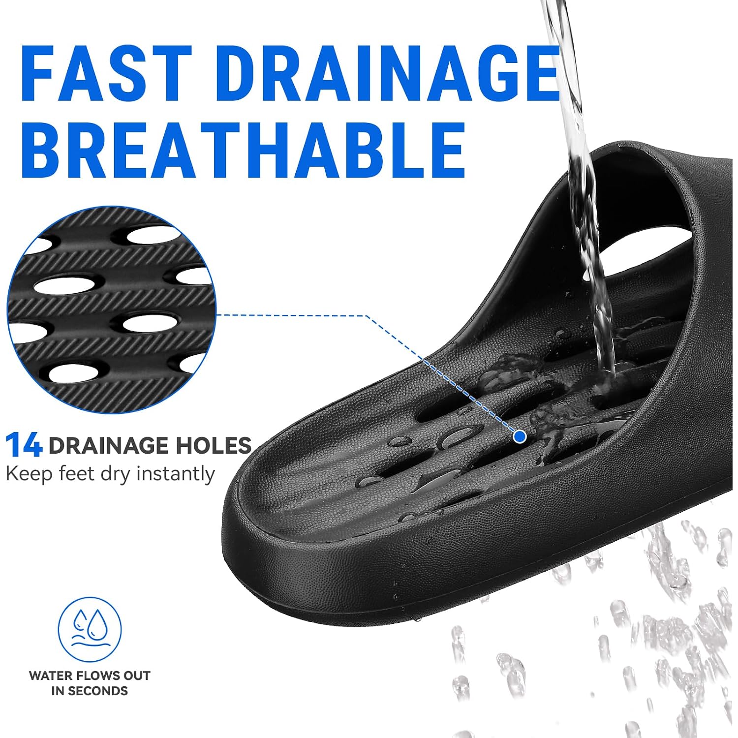 Mens Shower Shoes With Holes Dry Quickly Bath Slippers Womens Non Slip Indoor Home Bedroom Pool Spa Guest College Dorm