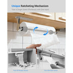 Paper Towel Holder Under Cabinet, One-Handed Tear, Wall Mount, Adhesive, Silver, Paper Roll Holder with Ratchet Mechanism for Kitchen Bathroom Farmhouse Essentials Decor Accessories