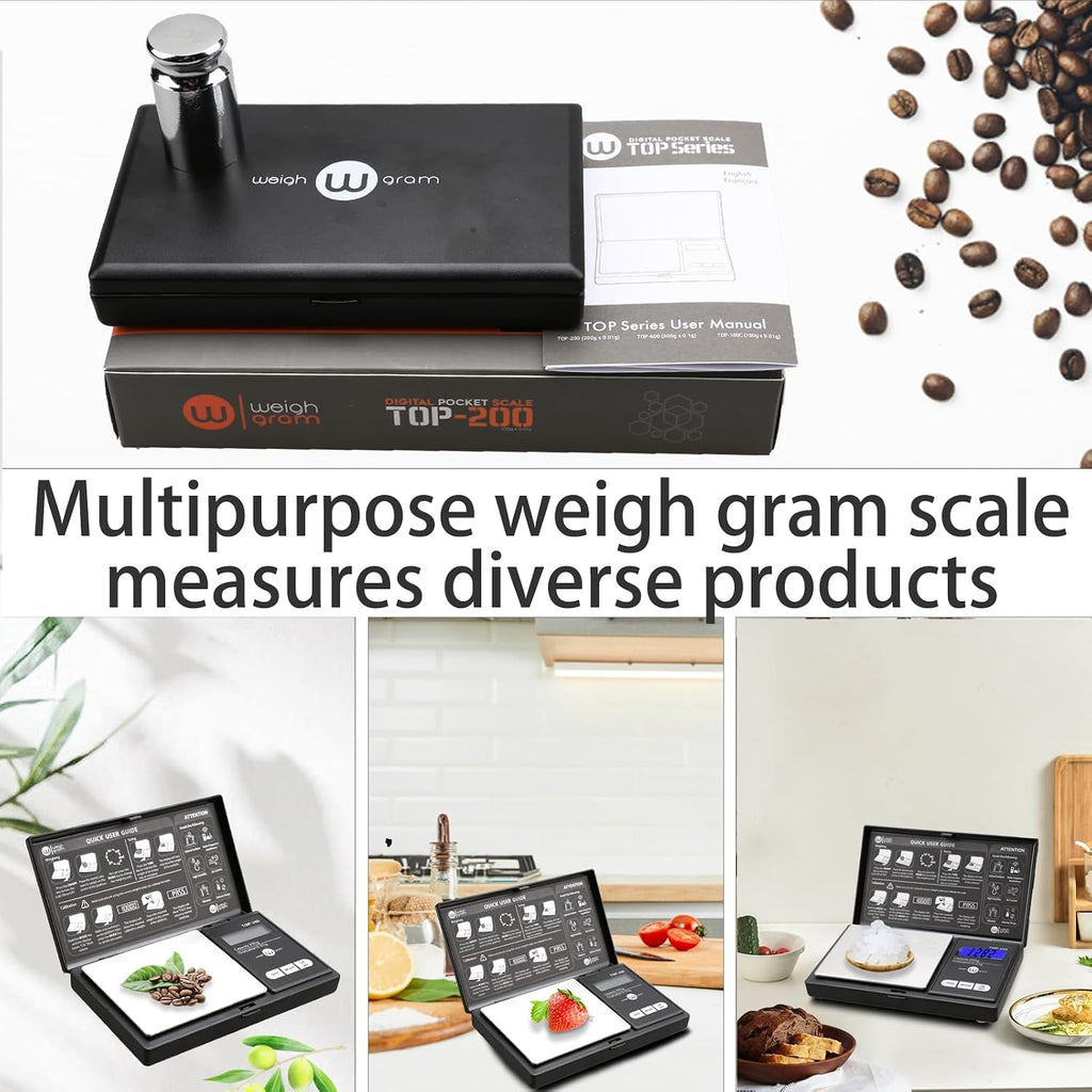 200G Digital Pocket Gram Scale 0.01G Accuracy, 200G X 0.01G Mini Digital Grams Scale, Small Food Scale, Jewelry Scale, Ounces Grains Scale With100G Calibration Weight
