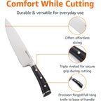 Amazon Basics Classic 8-inch Full Tang High Carbon Stainless Steel Chef's Knife, Multipurpose Kitchen Knife with Three Rivets, Silver