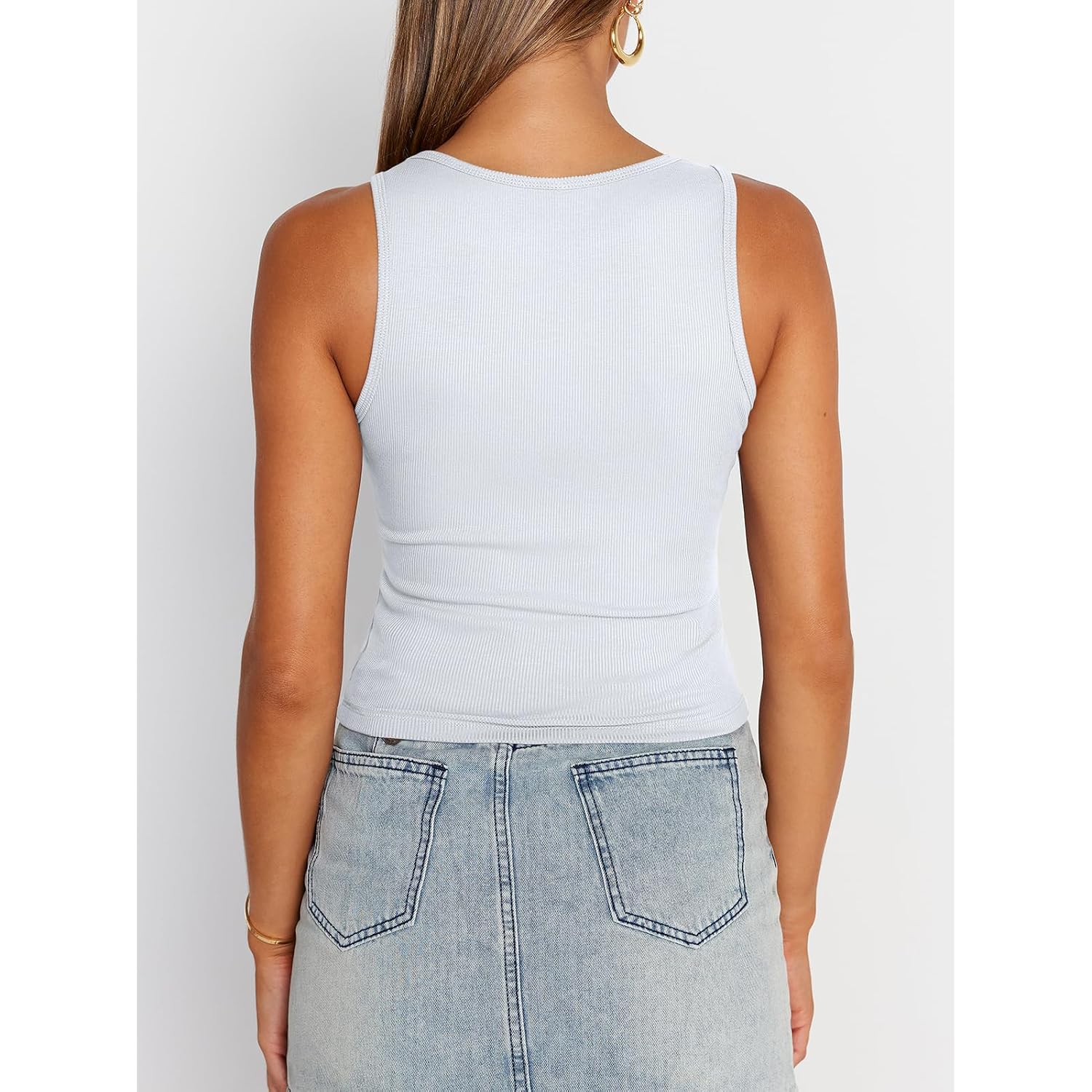 Trendy Queen Womens Crop Tank Tops Square Neck Ribbed Sleeveless Basic Slim Fitted Y2k Shirts Summer Going Out Clothes