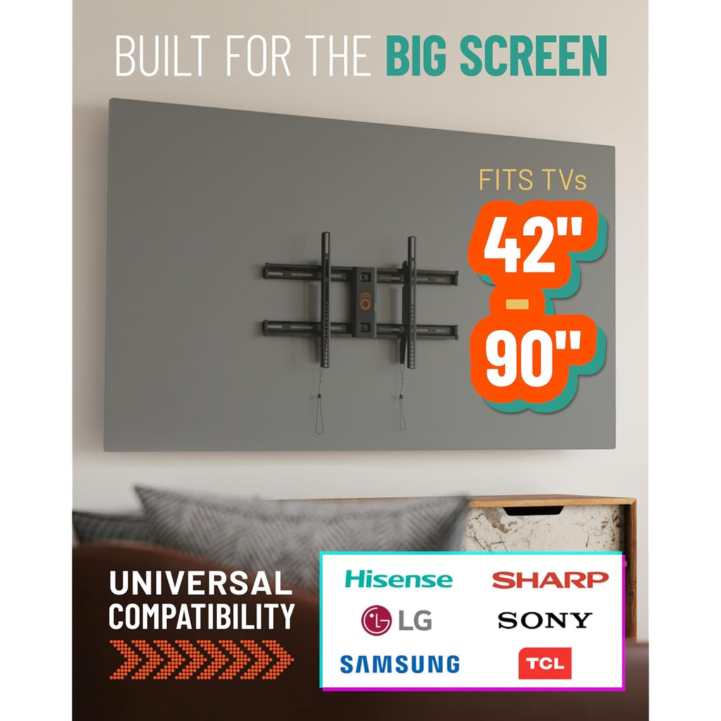 Echogear Fixed Tv Wall Mount For Tvs Up To 90” Or 150Lbs, 2.25” Low Profile | Universal Tv Mount W/ Diy Install Includes Hardware, Drill Template, Post Install Adjustments, Pull Strings For Cable Access