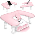 U Shaped Arm Rest for Nails Tech with Rotating Phone Holder - Adjustable Nail Arm Rest with Phone Holder - Detachable Manicure Hand Pillow for Salon or Home Use (Pink)