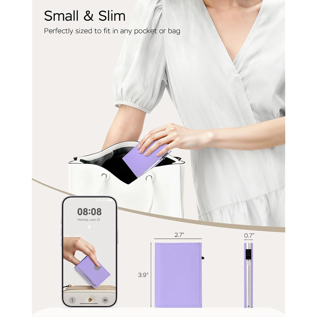 Rfid Wallet Women - Small Slim Trifold Leather Wallet With Metal Pop Up Card Holder, 2026 Trendy Lavender Purple, Holds 11 Cards 10+ Bills, Id Window Cash Slot, Gift For Her