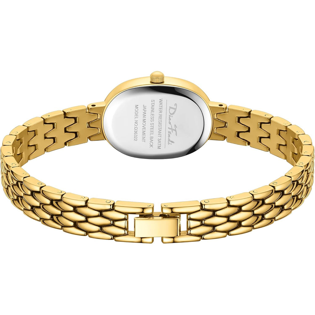 Diaofendi Petite Vintage Oval Gold Women’s Watch, Waterproof Elegant Watch with Japanese Quartz Movement, Adjustable Strap with Tool