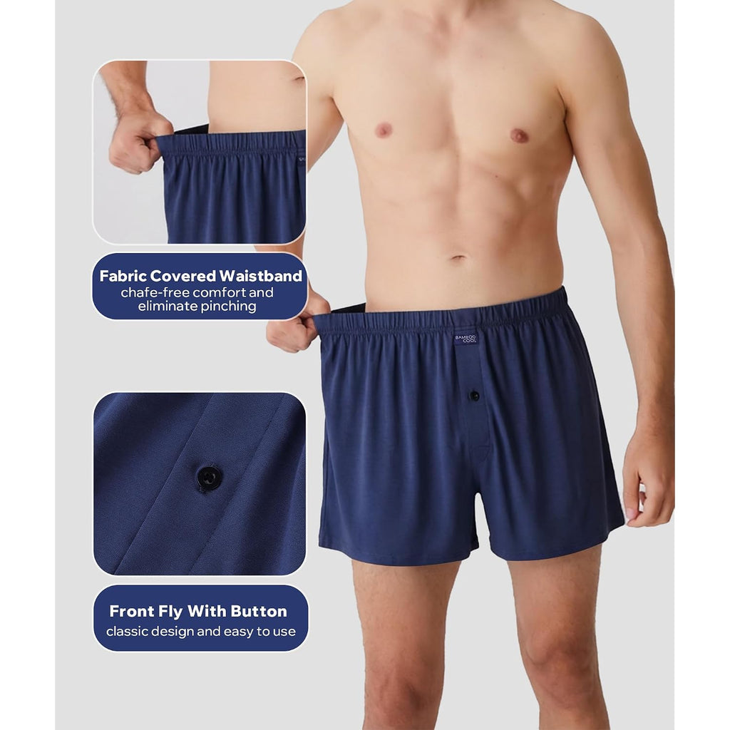 Bamboo Cool Men'S Boxer Short Soft And Breathable Knit Boxers For Men Moisture-Wicking Underwear With Button Fly
