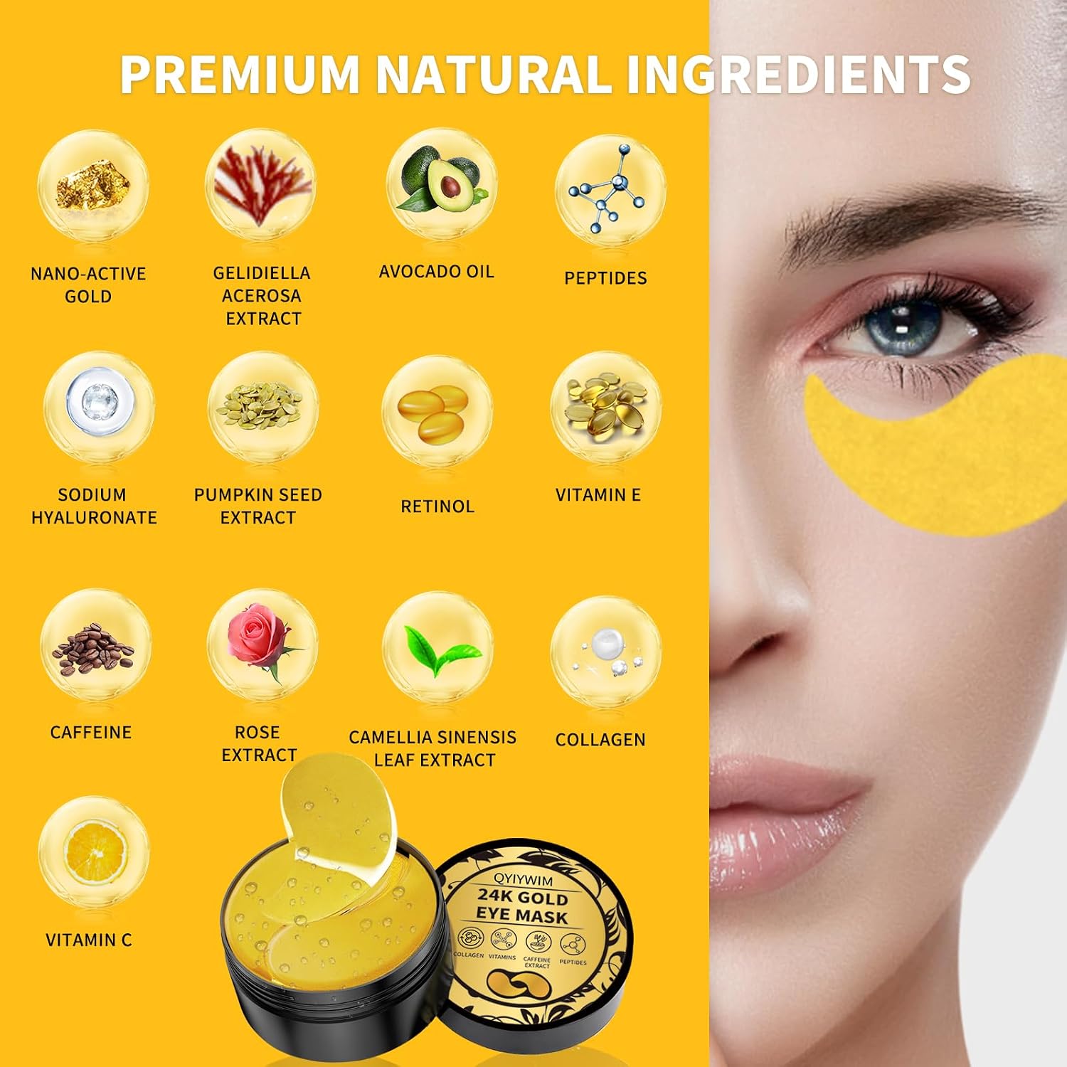 Under Eye Patches 70Pcs, 24K Gold Eye Patches For Puffy Eyes Treatment, Under Eye Masks For Dark Circles And Puffiness, Non-Irritating Eye Mask Skincare, Eyes Bags Treatment, Eye Gel Pads
