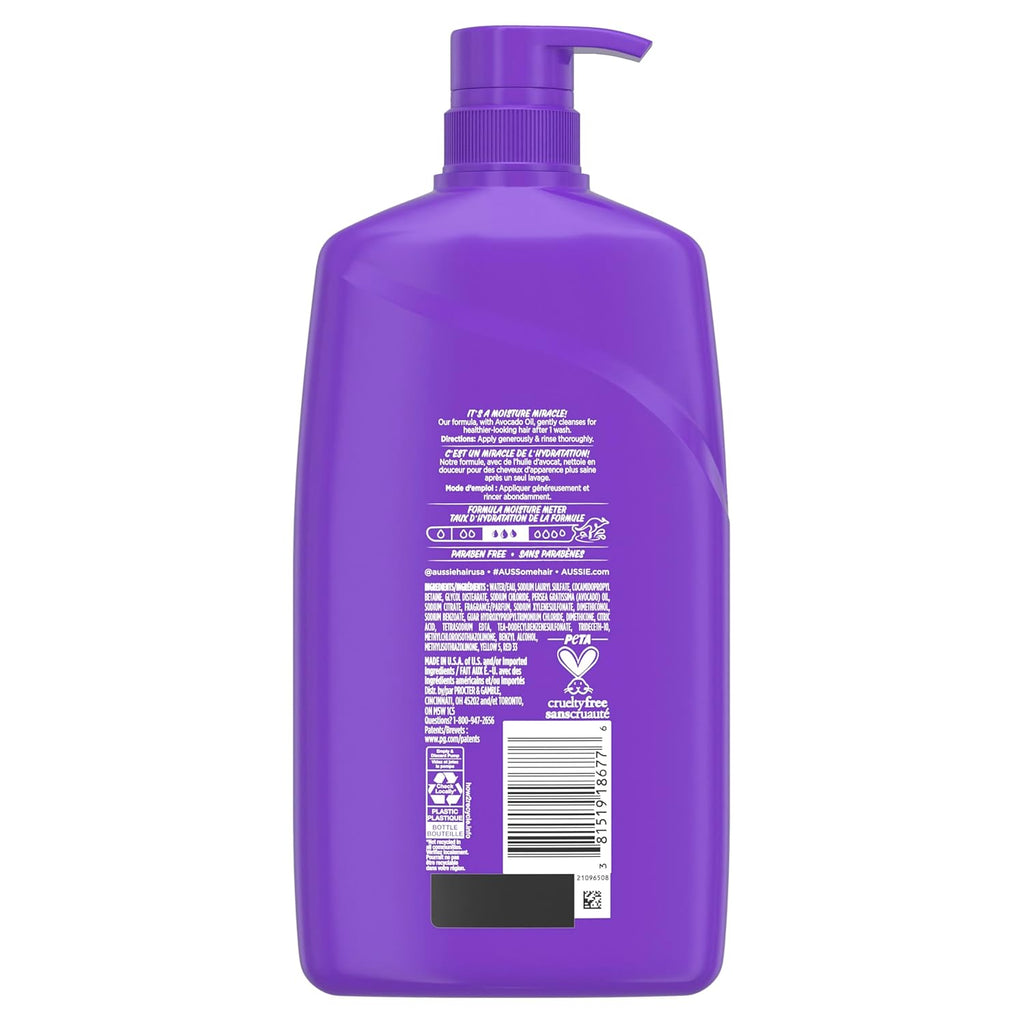 Aussie Miracle Moist Shampoo: Hydrating & Gentle Cleansing Treatment with Avocado & Jojoba Oil, 26.2 Fl Oz