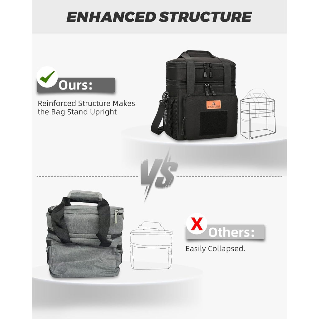 HSHRISH Expandable Large Tactical Lunch Box for Adults, Durable Insulated Lunch Bag with Shoulder Strap, Soft Cooler Bag for Men Work Outdoor Picnic Trips, 20 Can/16 L, Black