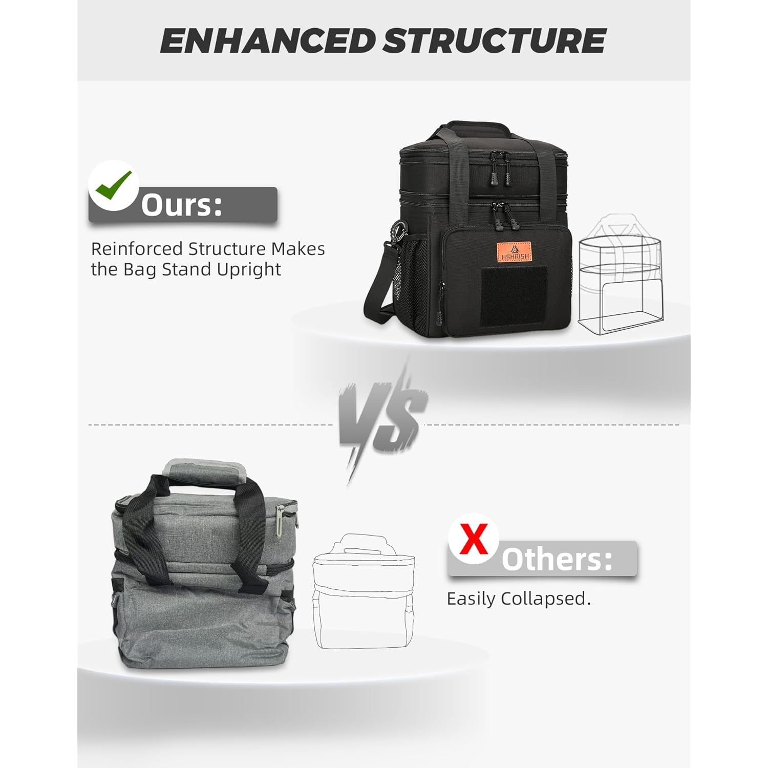 HSHRISH Expandable Large Tactical Lunch Box for Adults, Durable Insulated Lunch Bag with Shoulder Strap, Soft Cooler Bag for Men Work Outdoor Picnic Trips, 20 Can/16 L, Black