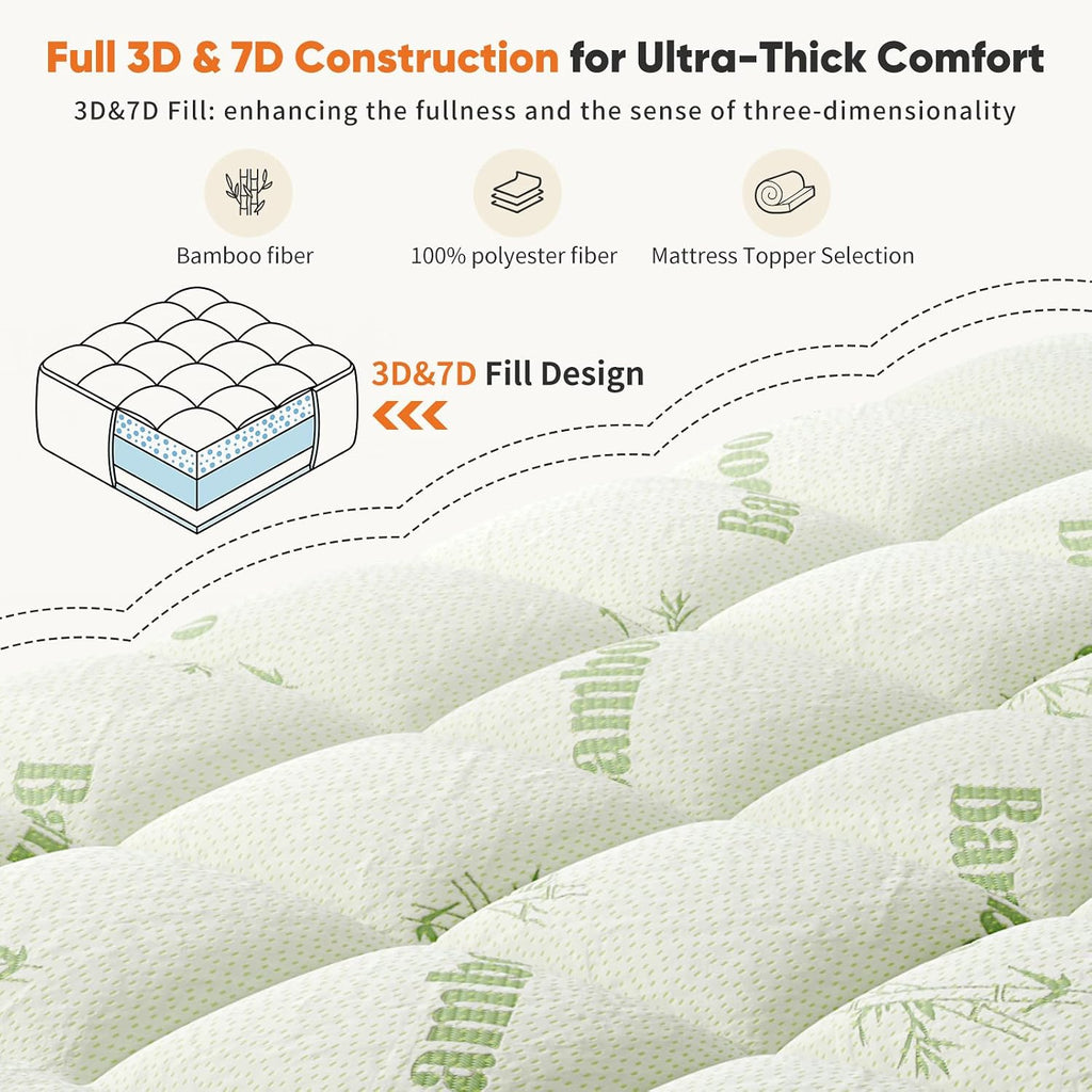 Sweetcrispy Ultra Soft Mattress Topper Twin Size - Viscose Made From Bamboo Pillow Top Mattress Pad For Breathable Cooling & Back Pain Relief, Deep Pocket Comfort Bed Topper, Green