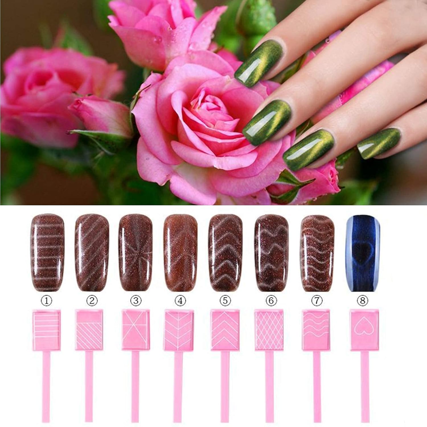 Magnet Nail Art Polish Tool Set, Cat Eye Gel Polish 3D Gel Cat Eye Plastic Tool-Suitable for DIY 3d Magnetic, Salon, Studio or Home 8 Piece