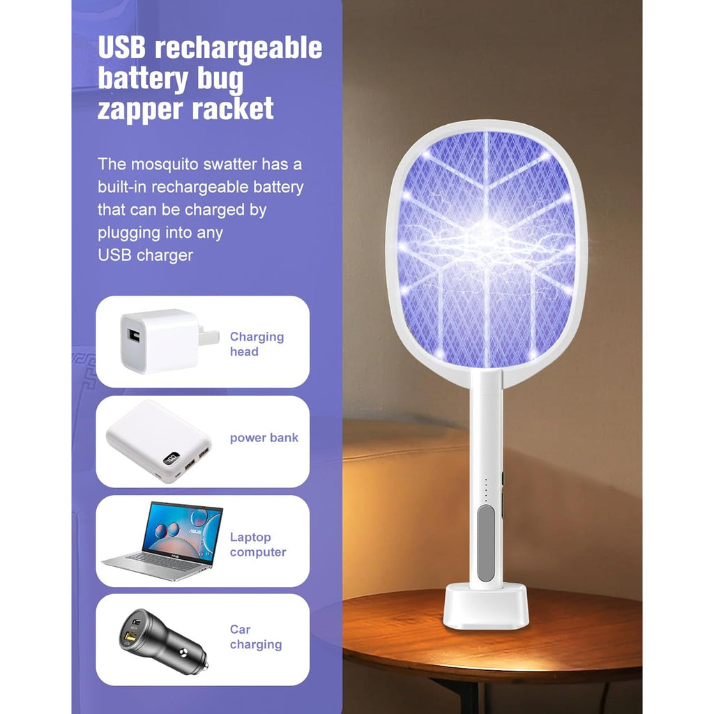 2Pack Electric Fly Swatter,4000V Bug Zapper Racket,2 In 1 Mosquito Zapper Racket With 1200Ml Battery Rechargeable Purple Mosquito Killer Lamp With 3 Layers Safety Net Suitable For Indoor And Outdoor