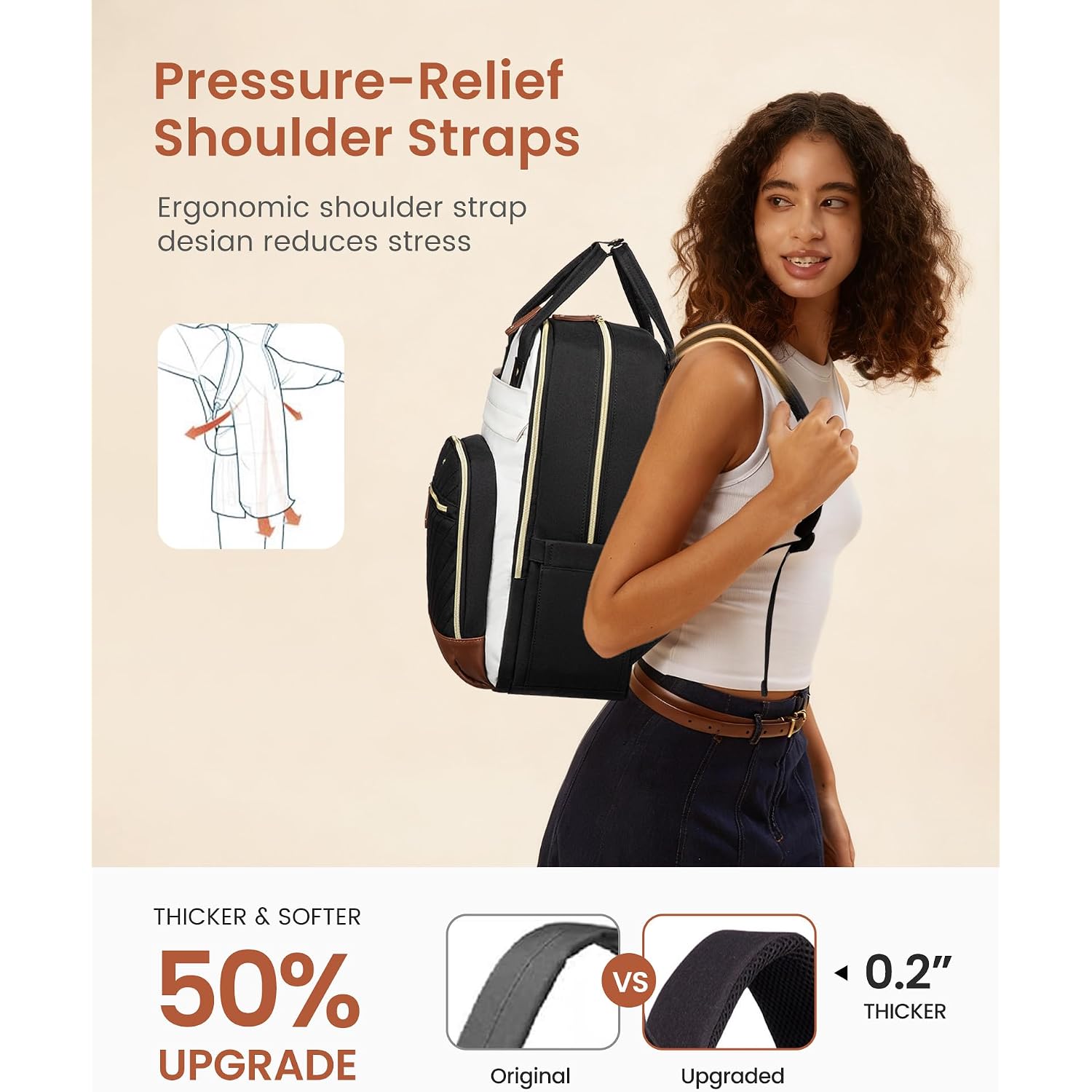 Lovevook Laptop Backpack Women With Giant Tumbler Holder,15.6 Inch Waterproof Work Travel Backpack Computer Laptop Bag,Cute College Nurse Teacher Backpack Purse,Gifts For Women & Men,Beige-Black-Brown