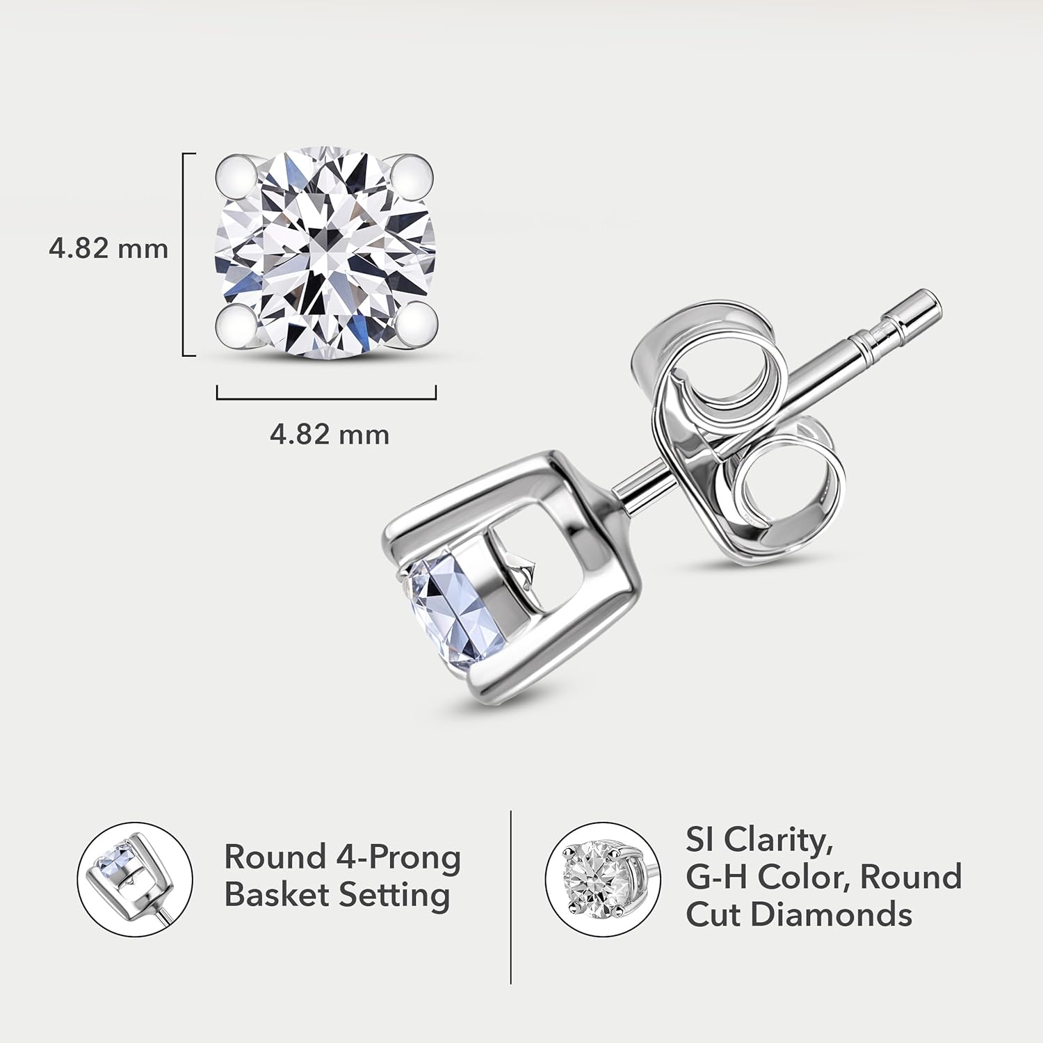 0.25 to 1 Carat Lab Grown Diamond Stud Earrings for Women and Men In 925 Sterling Silver with Platinum Or 18K Gold Plating G-H Color SI Clarity Anniversary Engagement Fine Jewelry Gifts