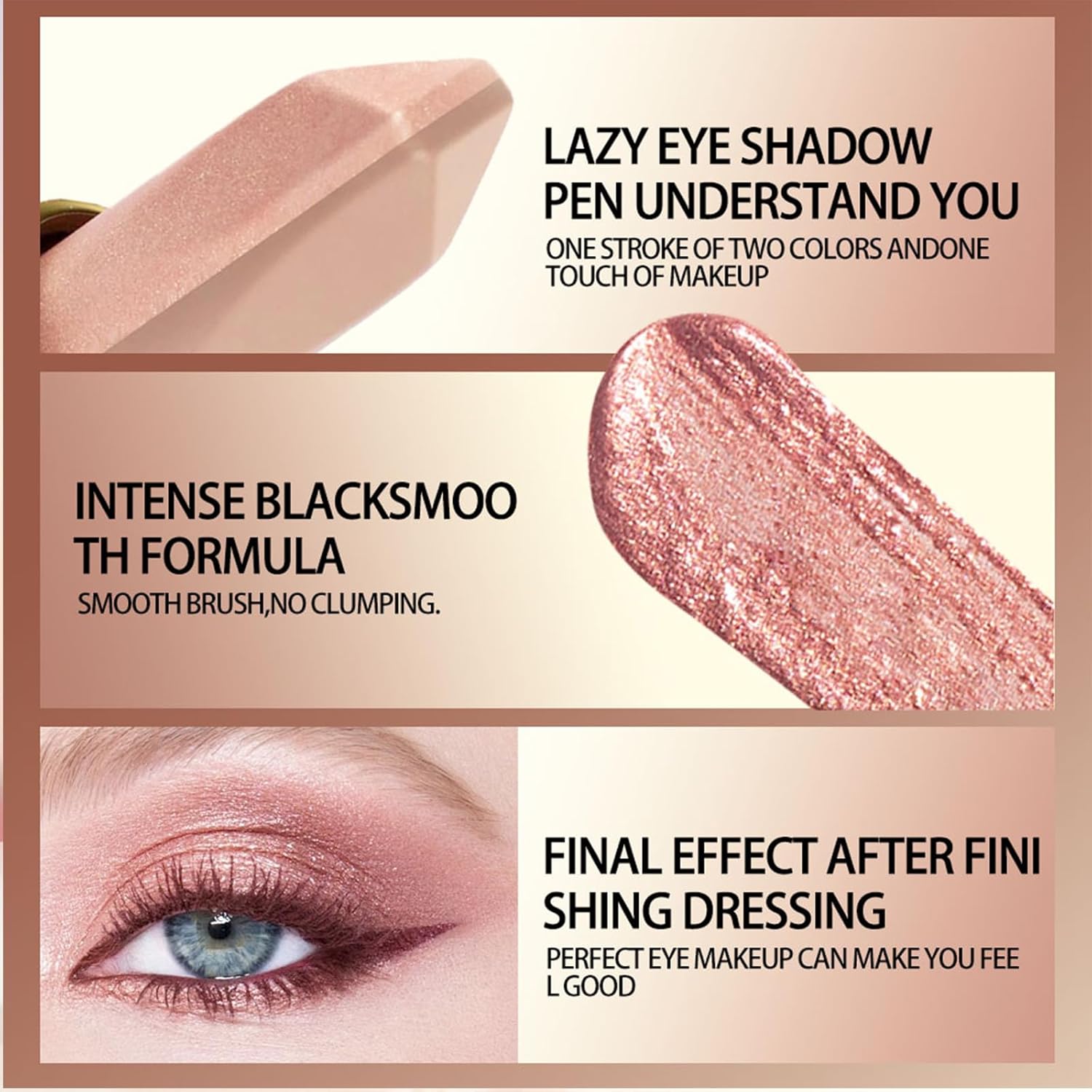 ADMD Two Color Eyeshadow Stick Champagne Gold + Silver Gray Shimmer & Smoky Eye Shadow Pen for Puffiness Reduction, Brightening, Long-Lasting Wear Daily & Evening Makeup(03#)