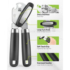 Multifunctional Can Opener Manual, Durable Heavy Duty Handheld Strong Can Opener With Smooth Cutting Edge, Friendly Kitchen Essentials Tool For Seniors, Camping And Bottle Opening-Black