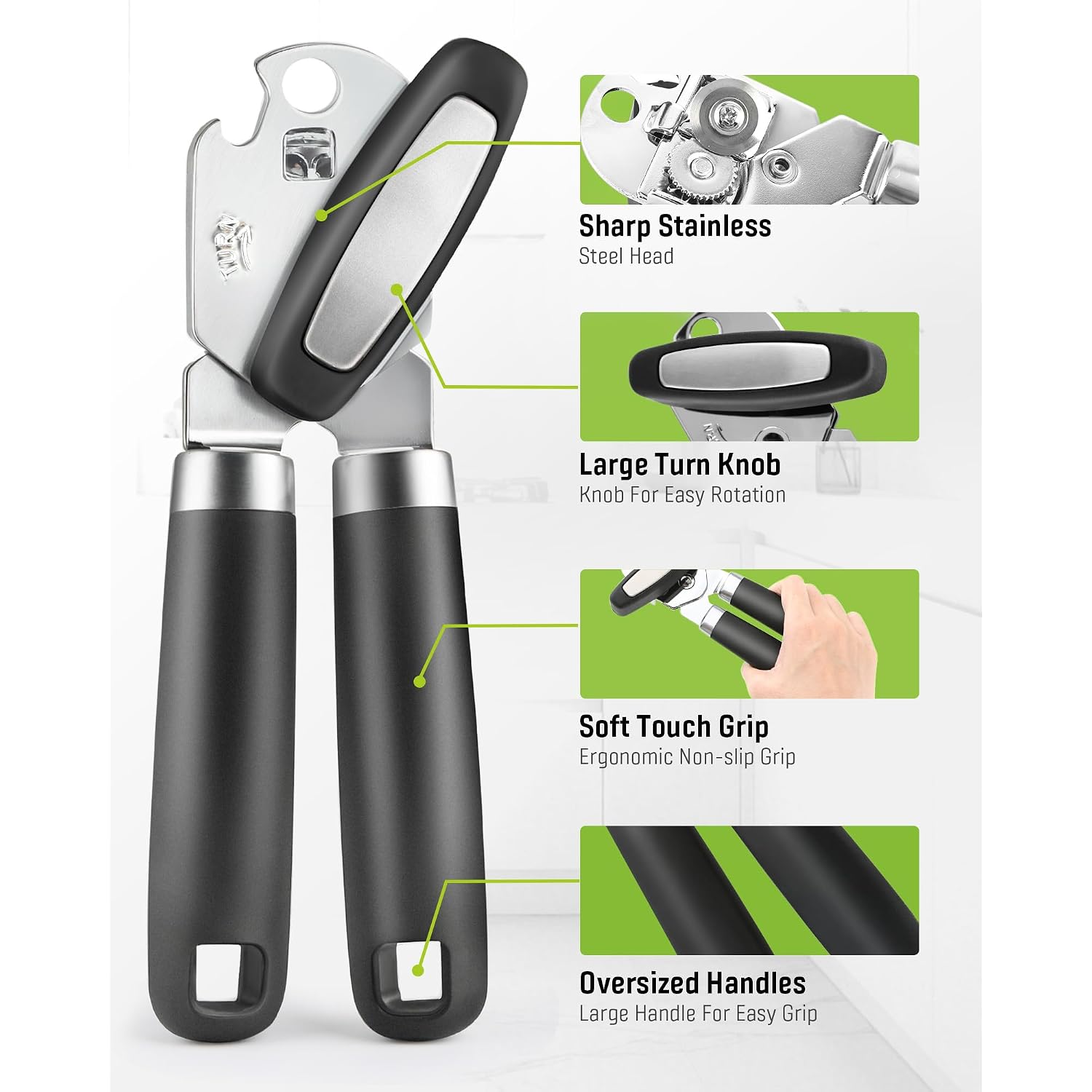 Multifunctional Can Opener Manual, Durable Heavy Duty Handheld Strong Can Opener With Smooth Cutting Edge, Friendly Kitchen Essentials Tool For Seniors, Camping And Bottle Opening-Black