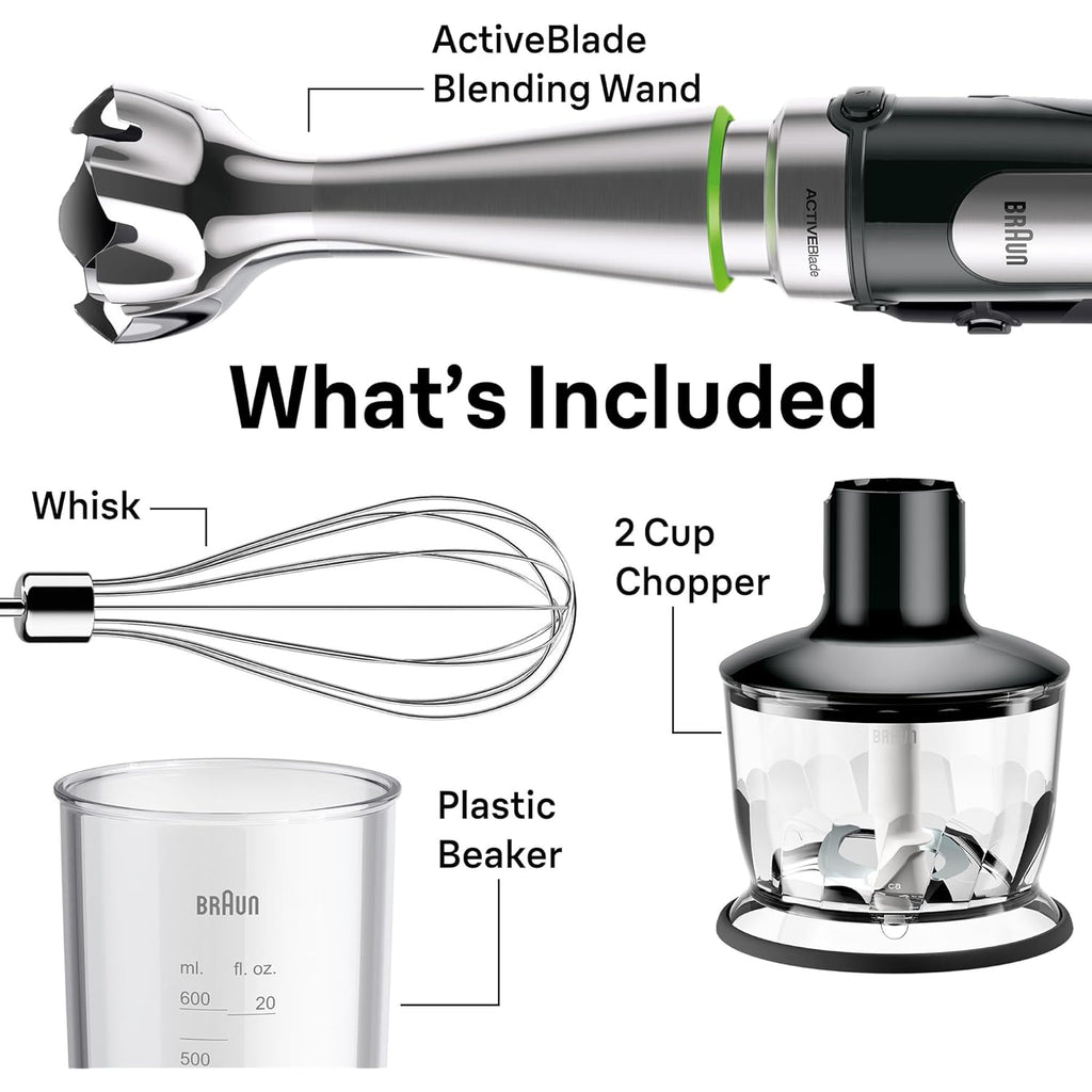 Braun MultiQuick 7 3-in-1 Immersion Blender with Food Processor – Powerful Handheld Electric Stick - Emulsifier for Chopping, Beating & Whisking - Ideal for Soup, Puree, Smoothies & More