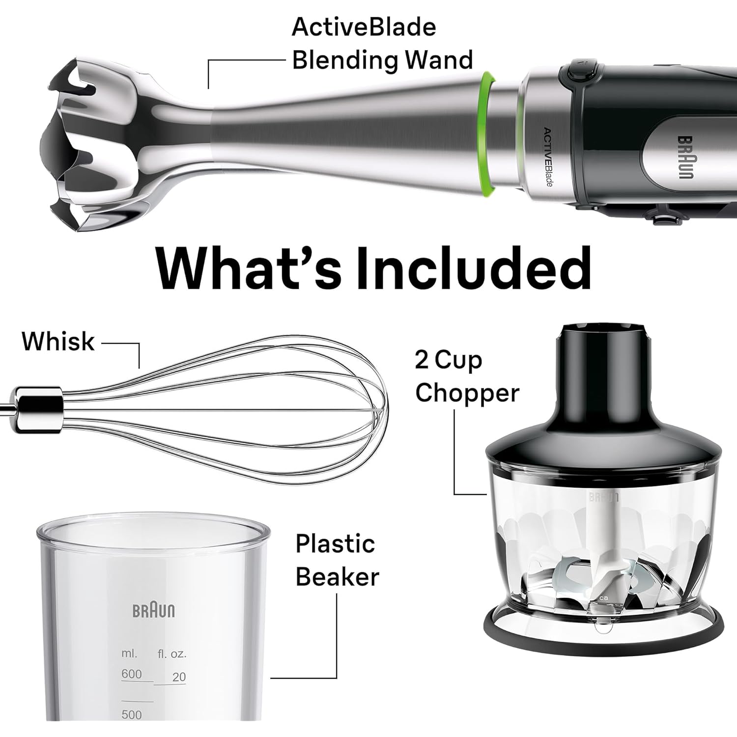 Braun MultiQuick 7 3-in-1 Immersion Blender with Food Processor – Powerful Handheld Electric Stick - Emulsifier for Chopping, Beating & Whisking - Ideal for Soup, Puree, Smoothies & More