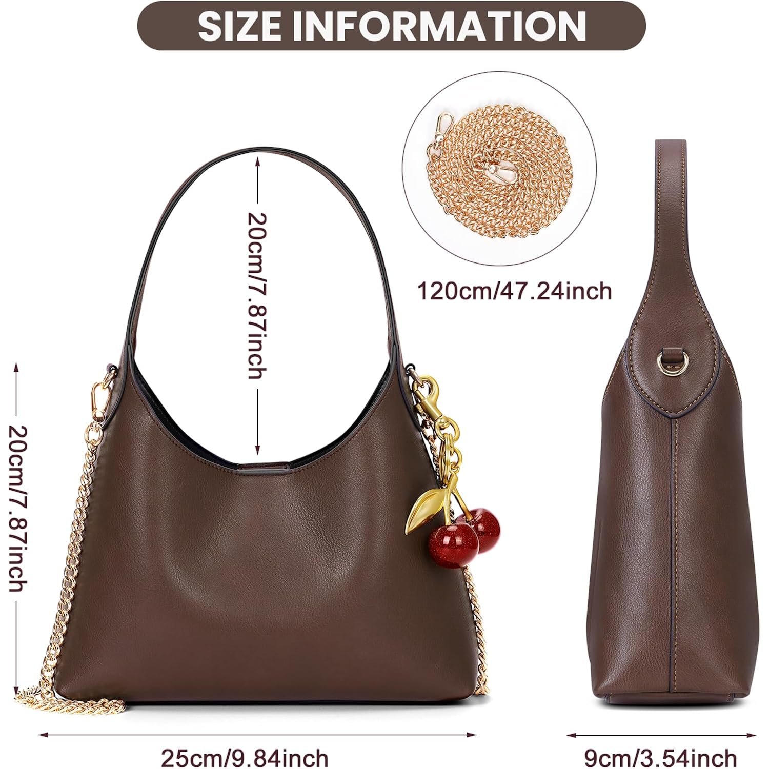 Small Hobo Bags For Women Cherry Shoulder Bag Purse Faux Leather Tote Handbag Trendy Chain Crossbody Bag