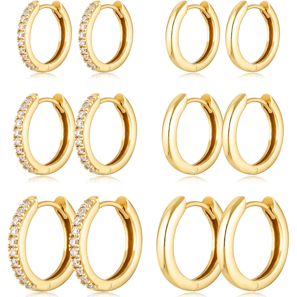 Gold Hoop Earrings Set Huggie Hoop Earrings Hypoallergenic Tiny Lightweight Cartilage Cubic Zirconia Jewelry Everyday Earrings for Women Piercing