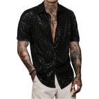 Men'S Sequin Button Down Shirts Sparkle 70S Disco Short Sleeve Party Shirt Tops