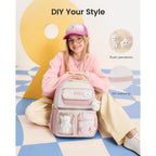 Lovevook School Backpack For Girls, Cute Bookbag For Teen 8-16, Diy Friendly 15.6" Laptop Backpack For Middle High College Student Back To School, Bag With Water Bottle Pocket For Travel, Pink