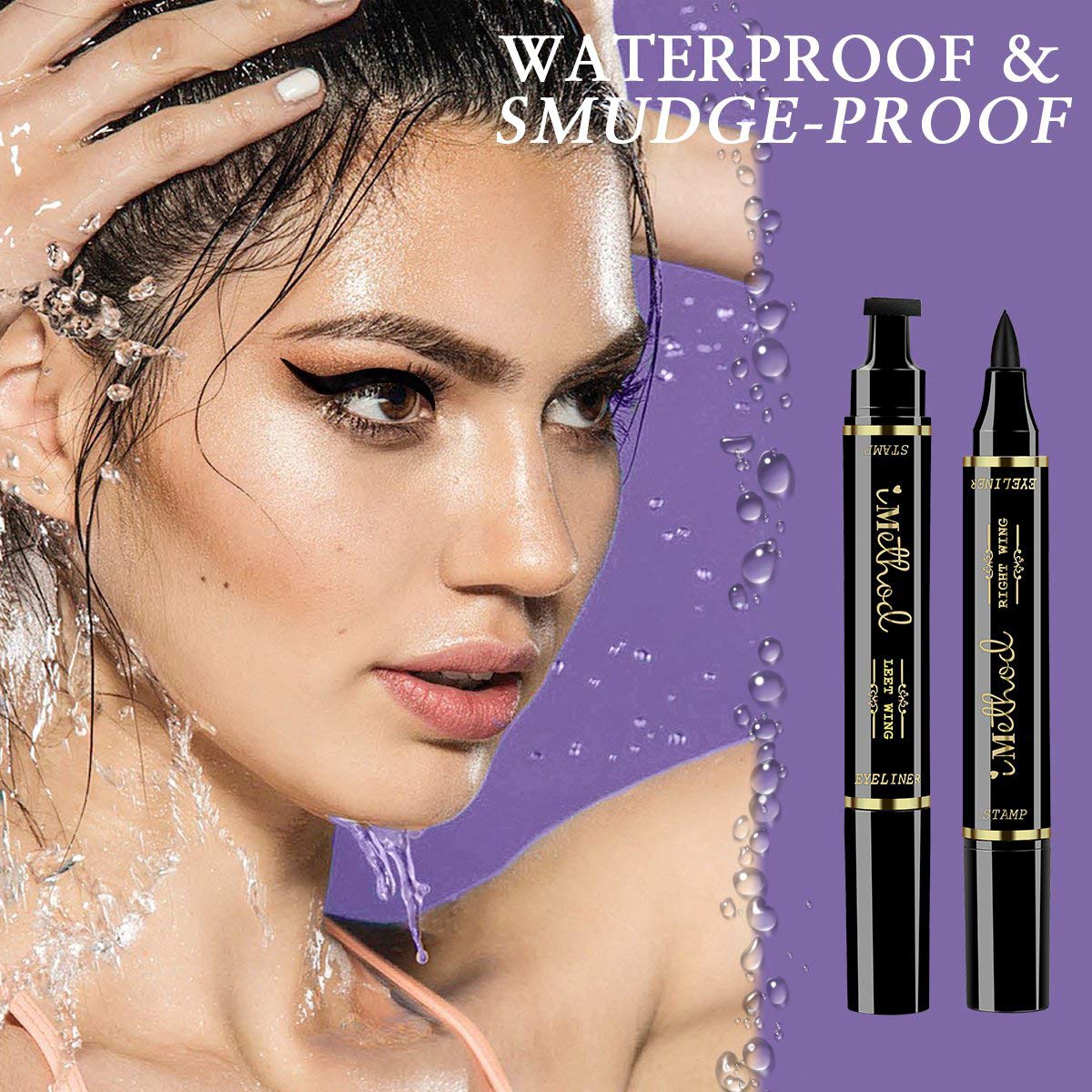 Imethod Eyeliner Stamp 2 Pens Winged Eyeliner Stamp, Perfect Wing Cat Eye Stamp, Long Lasting Liquid Eye Liner, Waterproof & Smudgeproof Makeup