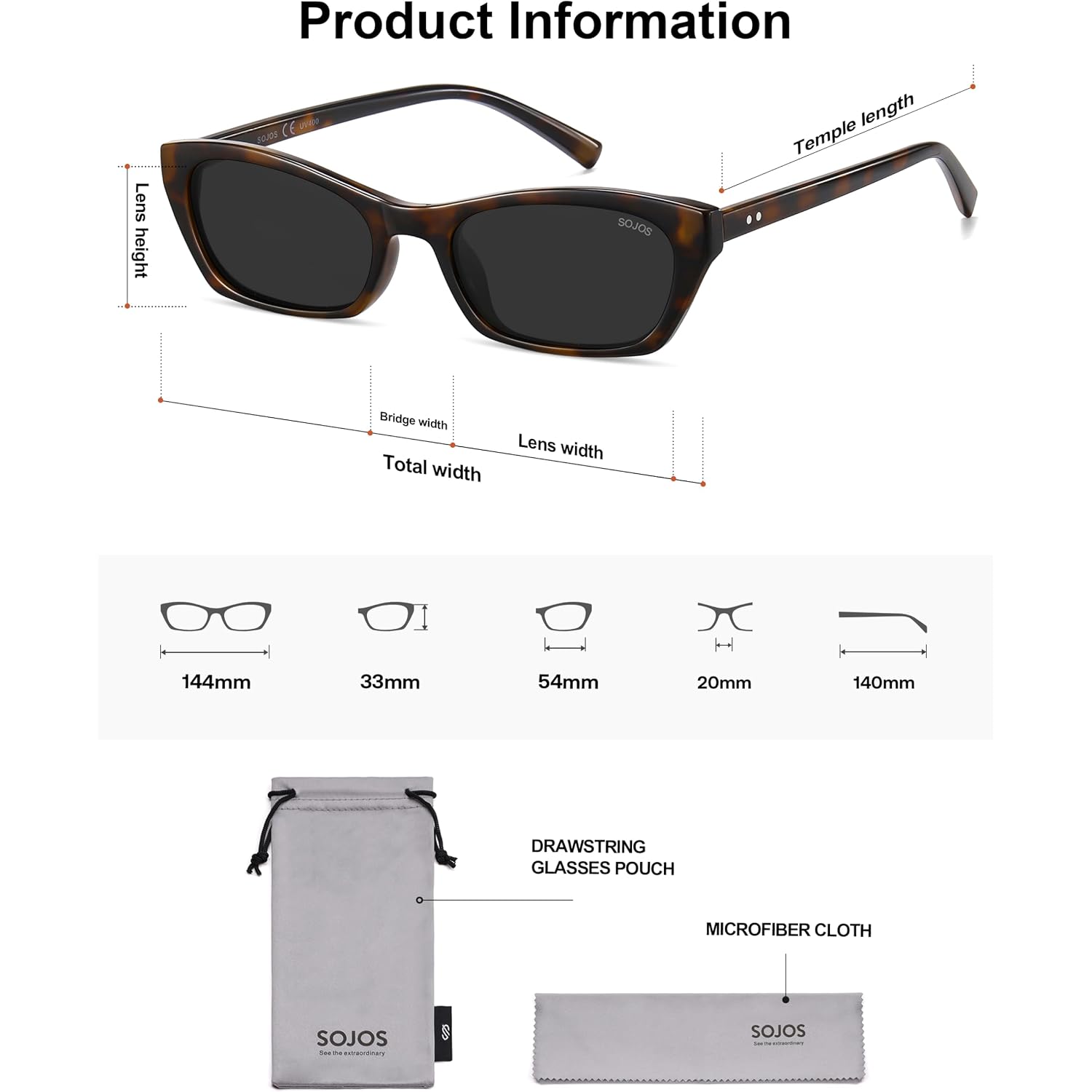 SOJOS Trendy Cat Eye Polarized Sunglasses for Women Men, Lightweight Retro 90s Y2K Small Thin Rectangle Sunnies SJ2670 Dark Tortoise/Grey