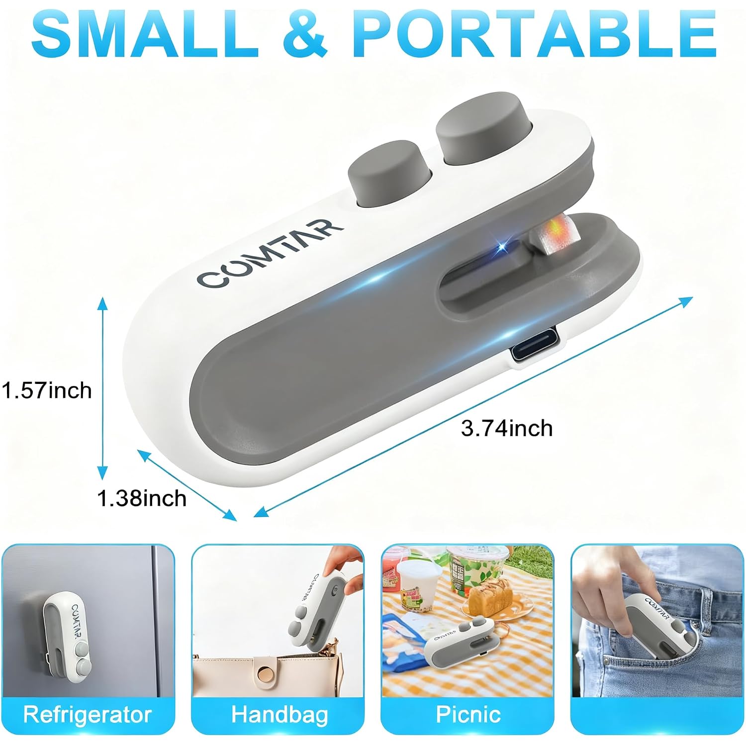 Mini Bag Sealer With Cutter And Magnet, 2 In 1 Rechargeable Vacuum Sealer Bag Heat Seal Machine With Sealer&Cutter For Plastic/Chip/Vacuum Sealer Bags (White 2.0)