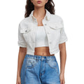 Women Cropped Denim Jacket Short Sleeves Button Down Jean Jackets Trucker Coats