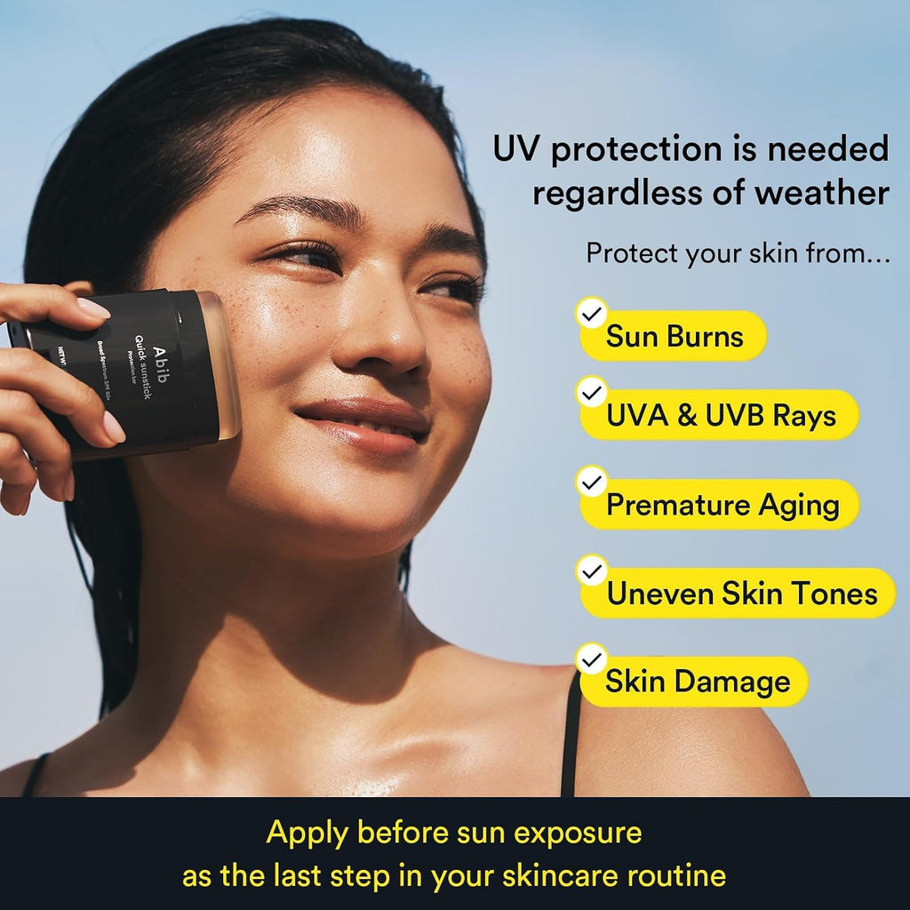 Abib Quick Sunstick Protection Bar Spf50+ Broad Spectrum, Glowy Sunscreen Stick For Dry & Sensitive Skin, No White Cast, With Centella & Aloe, Korean Sunscreen, 0.77 Oz / 22 G