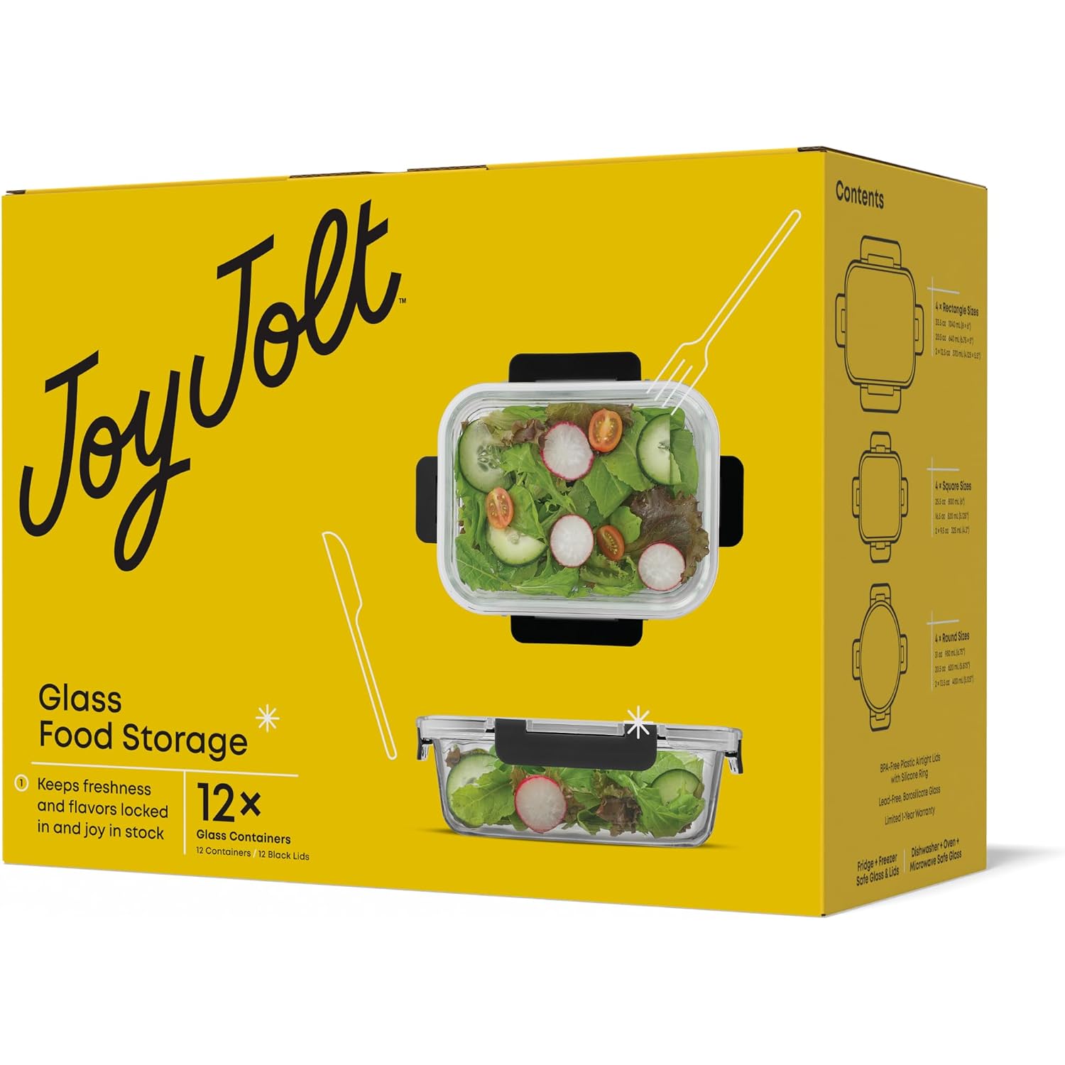 Joyjolt 24Pc Borosilicate Glass Storage Containers With Lids | 12 Airtight/Freezer Safe Food Storage Containers For Pantry And Kitchen | Meal Prep Container For Lunch | Glass Tupperware Set