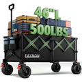 46" L Collapsible Foldable Extended Wagon, 500Lb Weight Capacity With 280L Heavy Duty Folding Cart,Utility Wagon With All-Terrain Beach Wheel & Drink Holders,Black