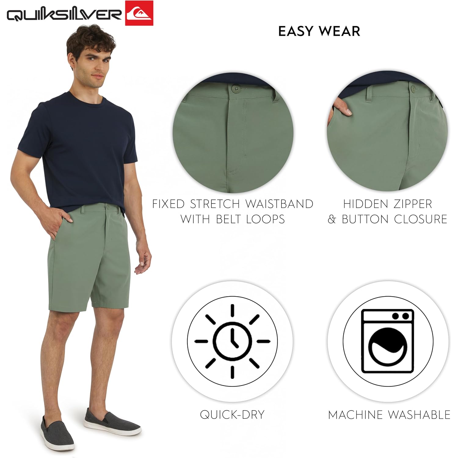 Quiksilver Men'S Regular Fit Fixed Waist Water Friendly Active Hybrid Shorts