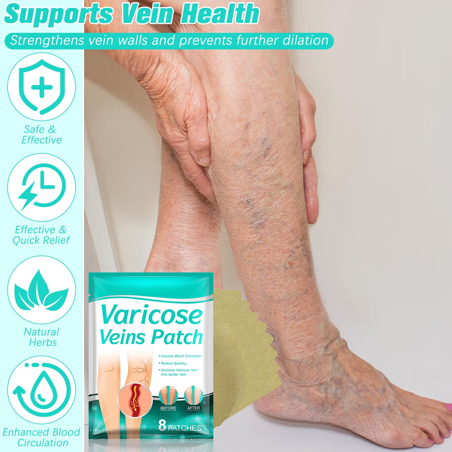 LegRenew Varicose Veins Patch,Professional Relief for Varicose Veins in The Legs，Natural Improvement Spider Veins Patch（2PCS