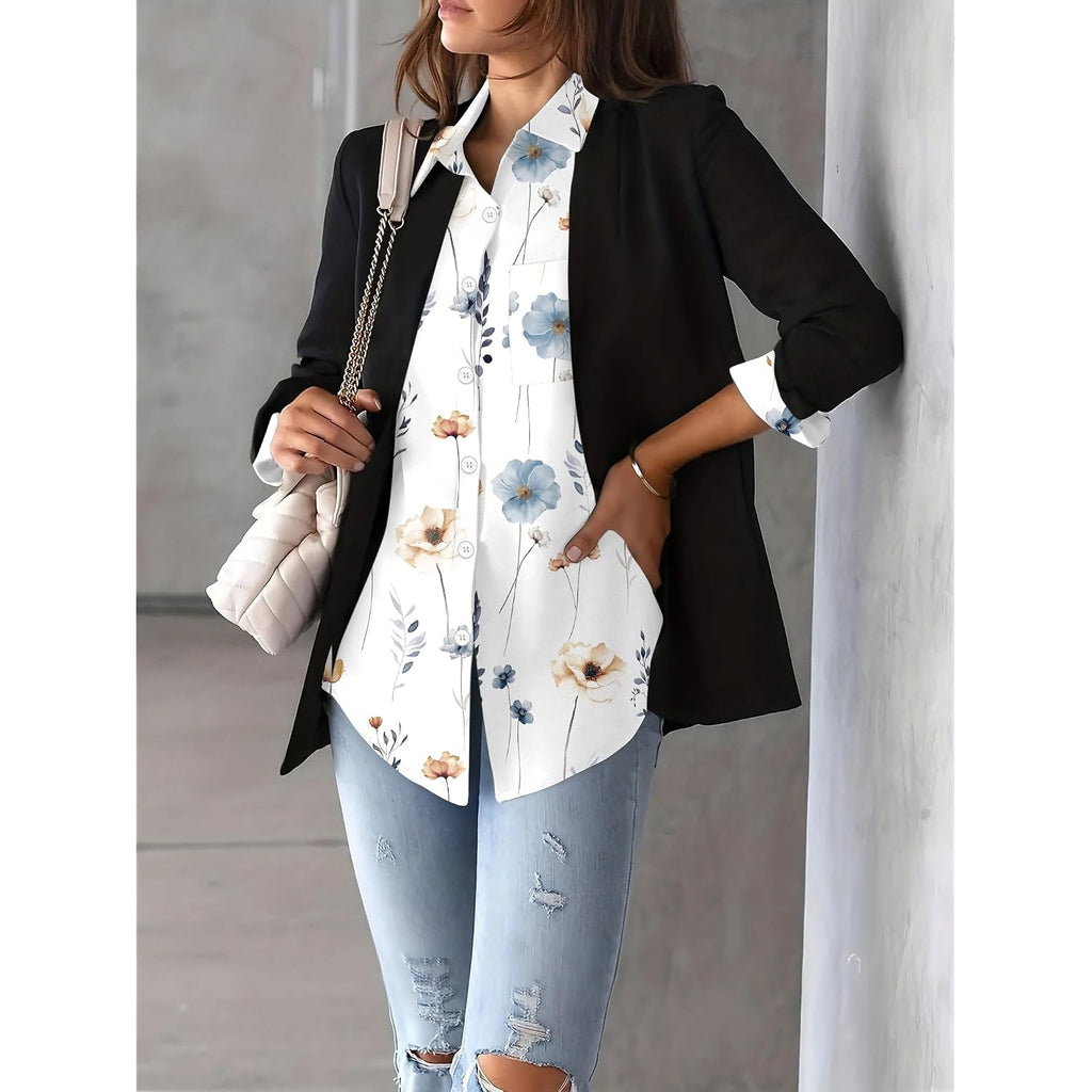 Zeagoo Womens Button Down Shirt Long Sleeve Blouse Business Work Tops Dressy Casual Floral Printed Outfits With Pocket