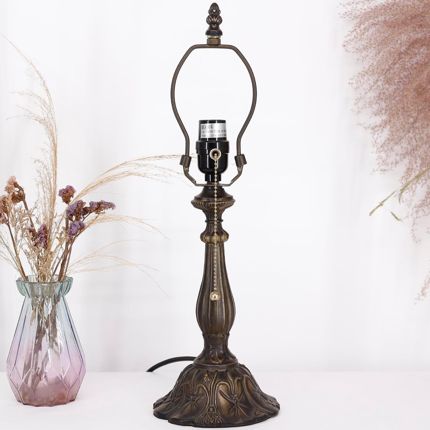 Table Lamp Base Replacement Only (A (W 6 H 18 Inch)) | Fit For 8, 10, 12 Inch Tiffany Style Stained Glass Lampshade, Dark Bronze Finish,Resin, Push Switch On Cord