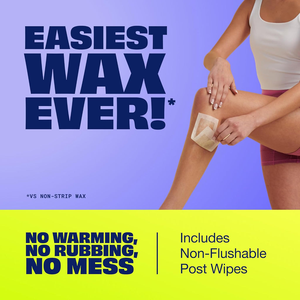 Nair Sensitive Hair Remover Mess-Free Wax Ready Strips, Legs and Body Easy Hair Removal Wax Strips for Sensitive Skin, Chamomile Extract, Dermatologist Tested, Plus 6 Post Wipes, 40 Count
