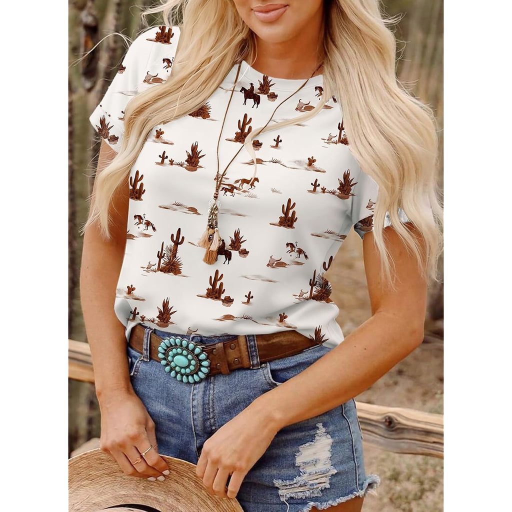 Shewin Womens Summer Tops Short Sleeve T-Shirts Western Graphic Crew Neck Casual Cute Tees 2026 Clothes