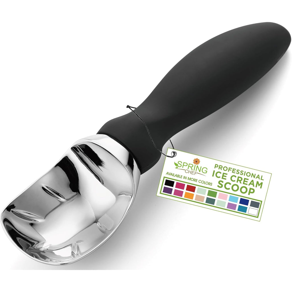 Spring Chef Heavy Duty Ice Cream Scoop With Comfortable Handle - Professional Ice Cream Scooper For Gelato, Sorbet, Cookie Dough, Melon, Frozen Yogurt - Dishwasher Safe Metal Kitchen Tool - Black