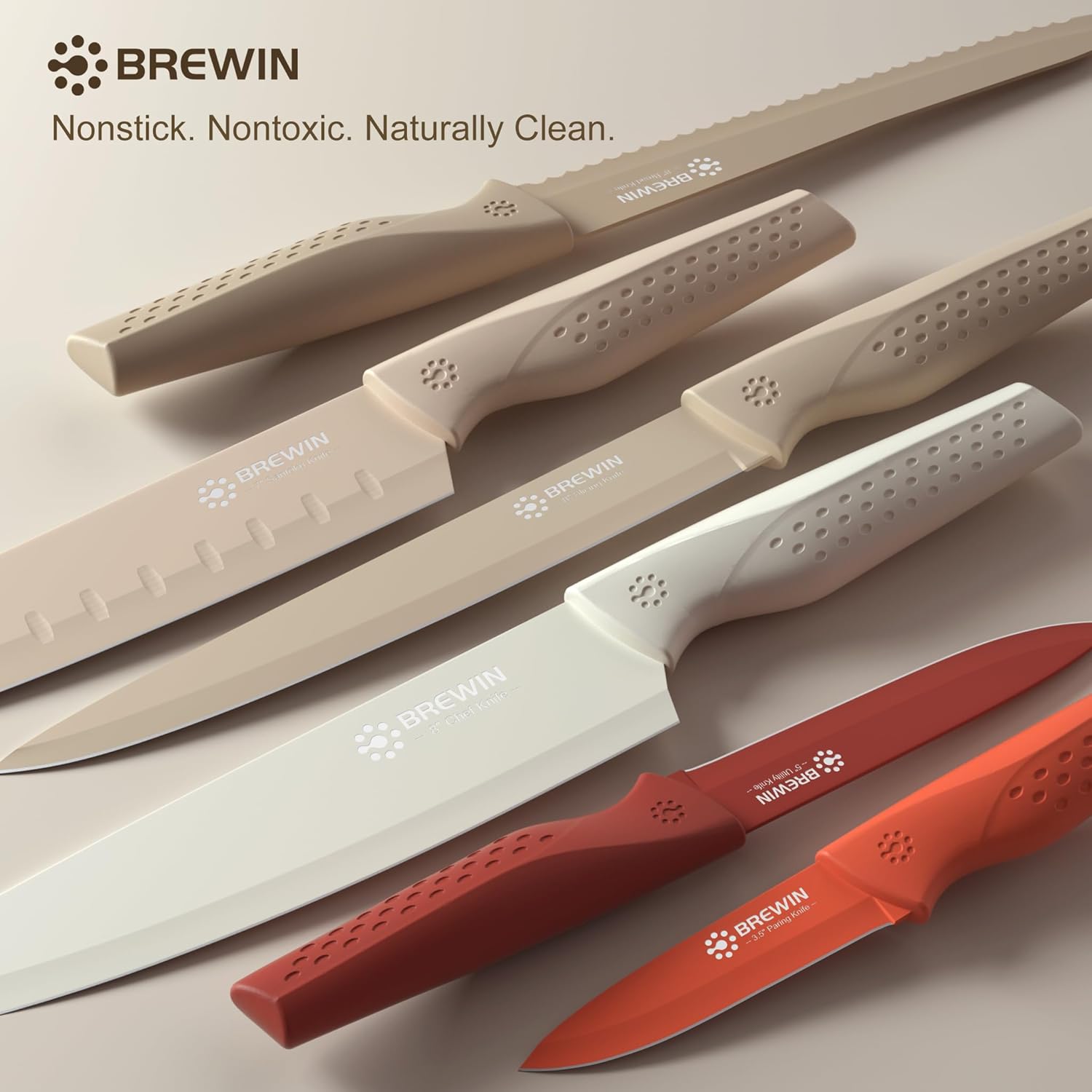 Brewin Knife set, 13 Pieces Kitchen Knives Set with Sharpener, Anti-Rust Coating and Blade Guard, Home Essentials, Camping Essentials - Muliticolor