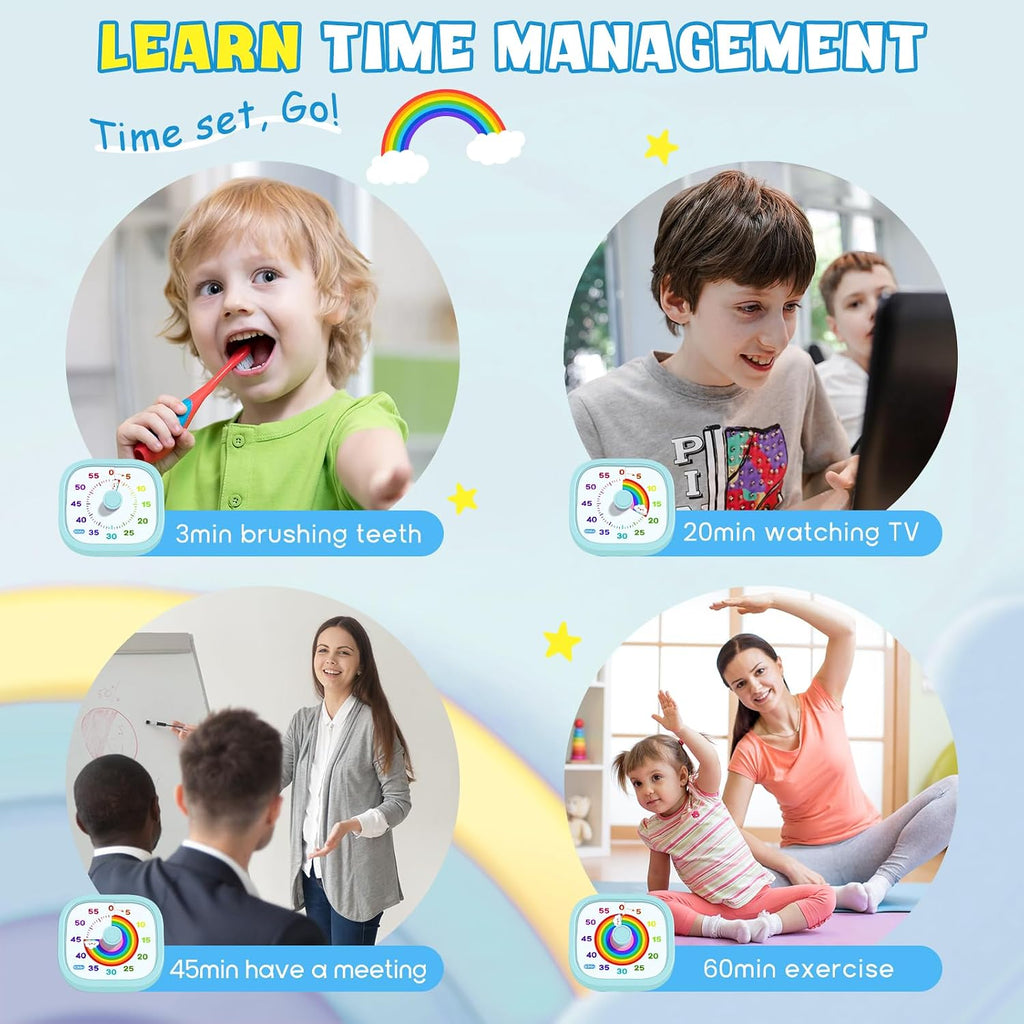 Visual Timer For Kids - 60 Minute Pomodoro Timers For Classroom Kitchen Office, Countdown Kids Timer Clock With Rainbow Disk, Desk Time Management Tool For Toddler With Silent Operation, Blue