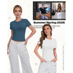NexiEpoch 5 Pack T Shirts for Women - Crew Neck Short Sleeve Crop Tops Plain Casual Basic Tees Fitted Clothes Cute Y2K Outfit