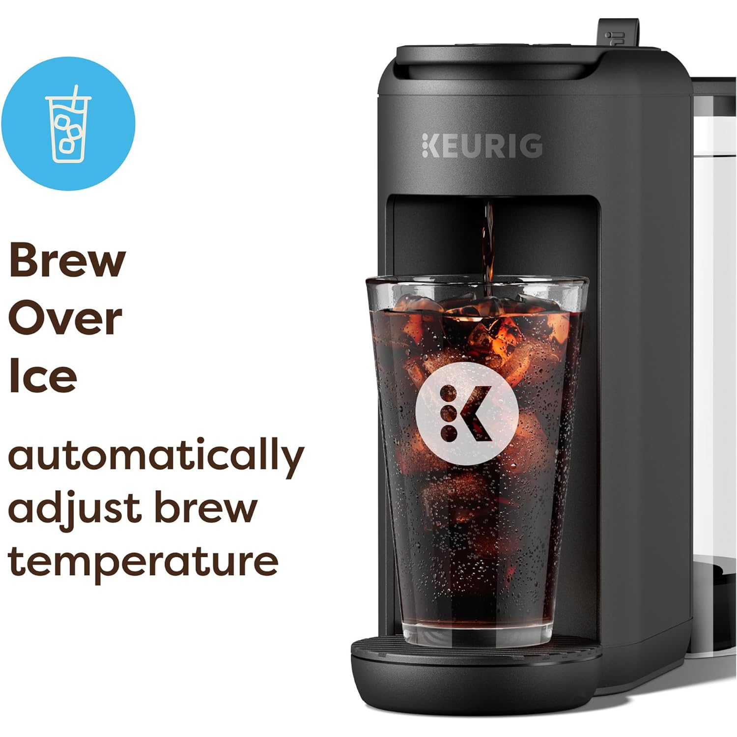 Keurig K-Mini Mate Plus Single-Serve K-Cup Pod Coffee Maker, Compact, 3 Cup Sizes, Brew Over Ice and Strong Button Features, 50 oz Removable Reservoir, Matte Black