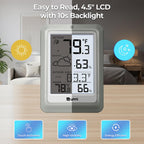 Indoor Outdoor Thermometer Hygrometer Wireless Weather Station, Temperature Humidity Monitor Battery Powered Inside Outside Thermometers With 330Ft Range Remote Sensor And Backlight Display