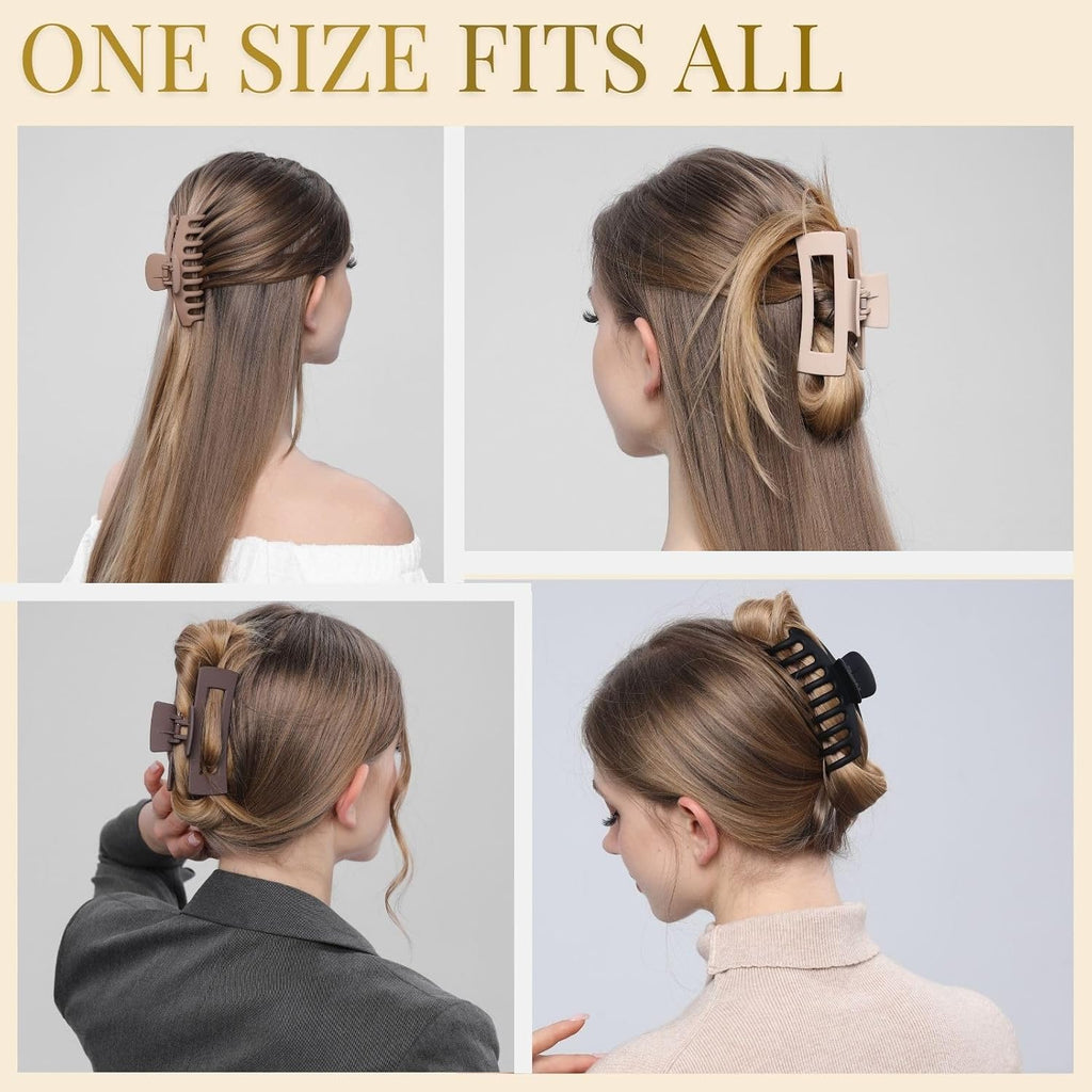 Luseren Hair Clips For Women 4.3 Inch Large Hair Claw Clips For Women Thin Thick Curly Hair, Big Matte Banana Clips,Strong Hold Jaw Clips,Neutral Colors
