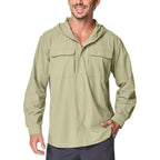 Mens Sun Protection Hiking Fishing Safari Shirts With Hood Long Sleeve Outdoor Quick Dry Shirts Hoodie