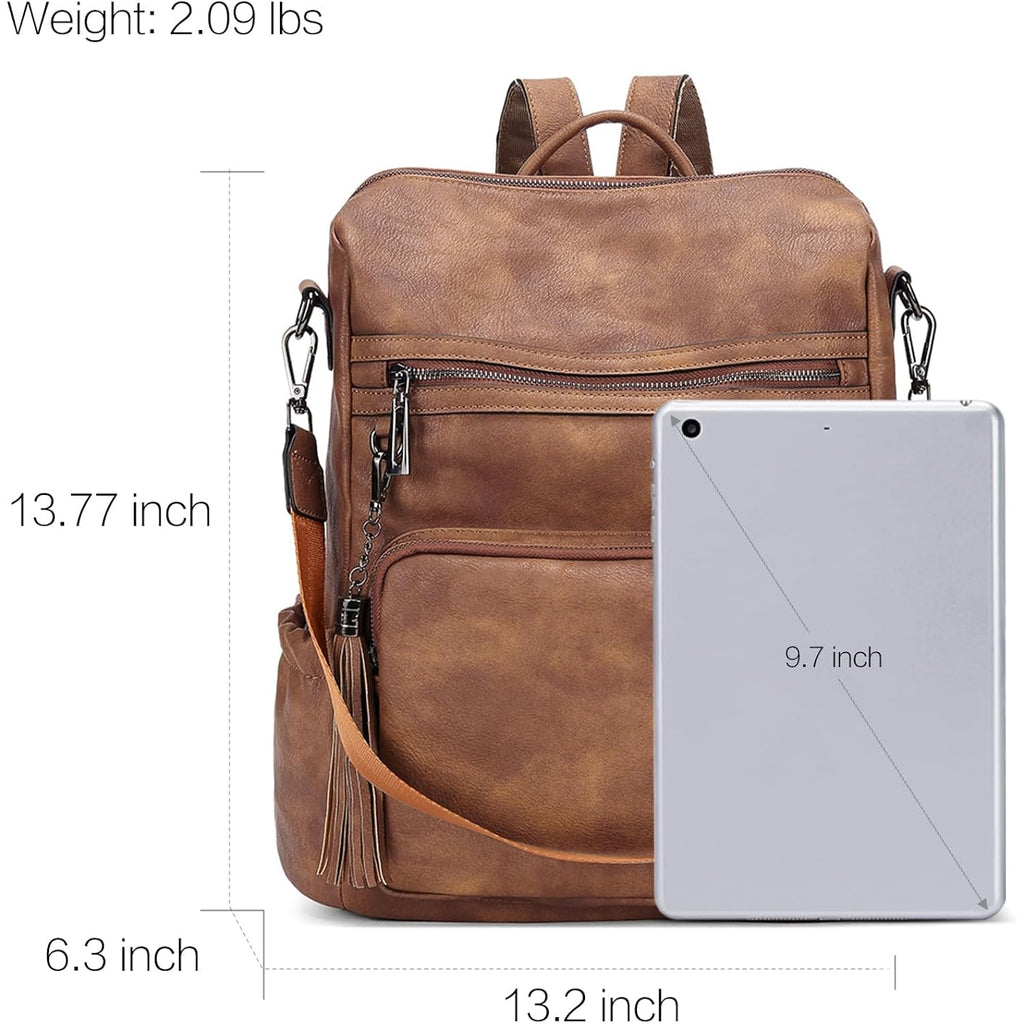 Cluci Backpack Purse For Women Travel Backpack Large Leather Fashion Designer Lady Shoulder Bag With Tassel Brown